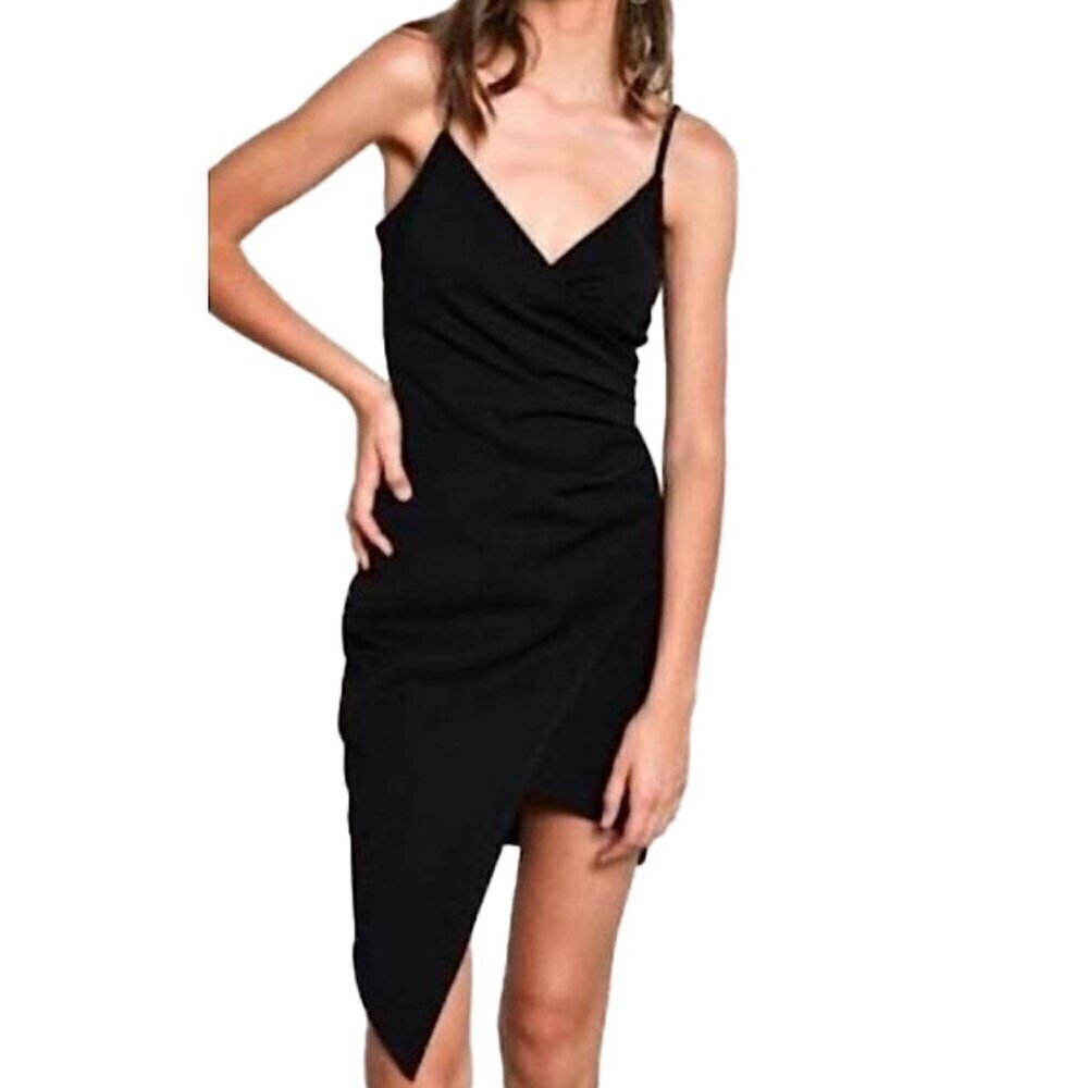 ❤️ BLUE BLUSH black asymmetrical sexy ruched mini dress old money Dress Size L